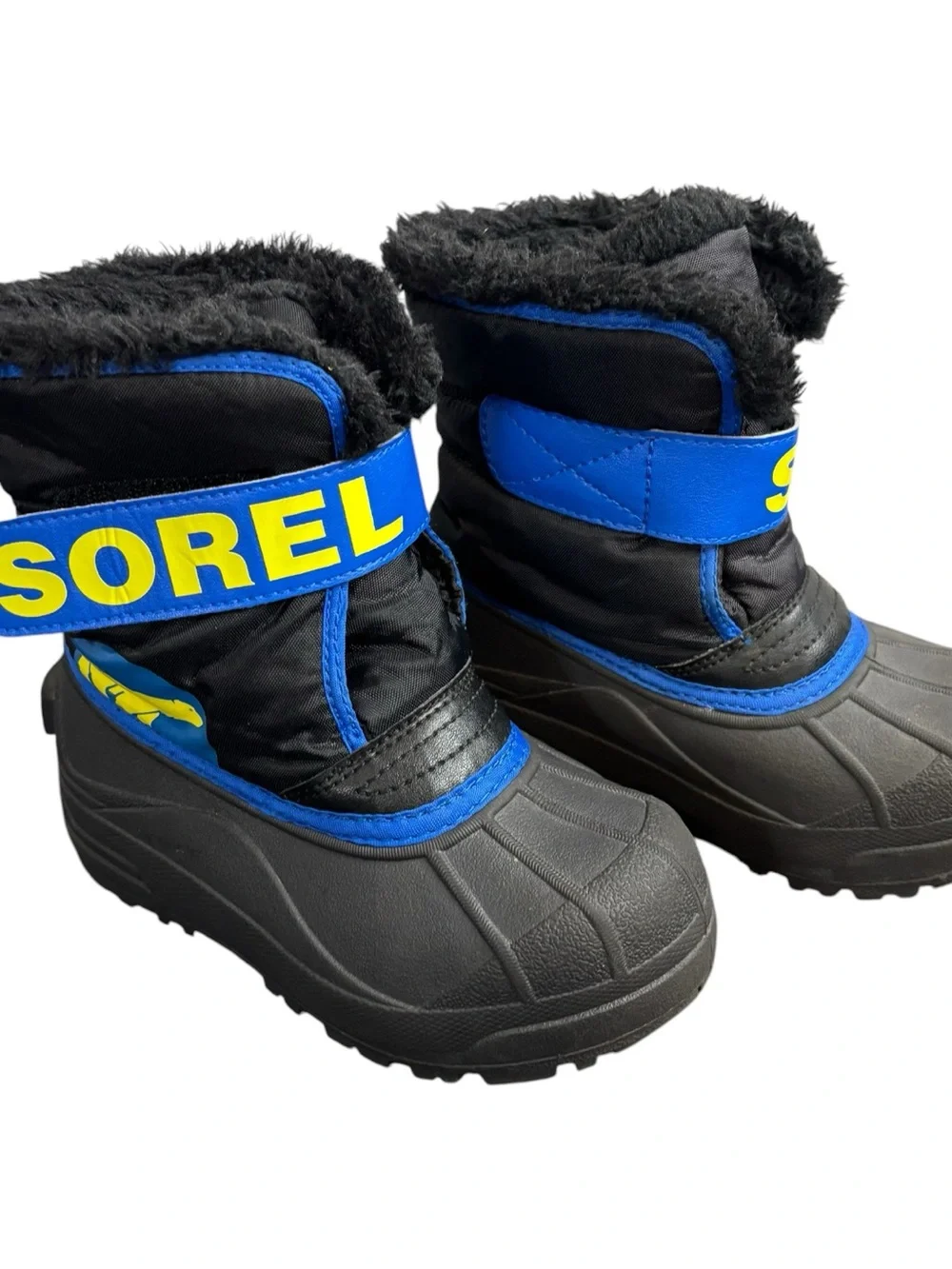 Sorel Kids Black and Blue Snow Boots lined toddler size US 11 EU 28.